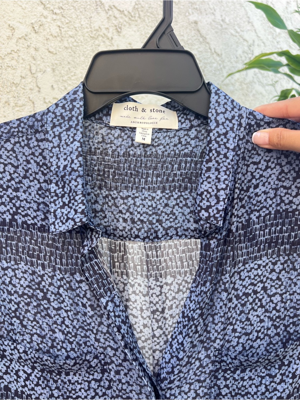 Cloth & Stone Navy Floral Button-Front Blouse, Sheer, Medium